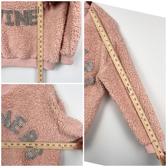 Judith March Pink Sherpa  S Sweatshirt Partners N Wine Rhinestone Lettering - Picture 7 of 9